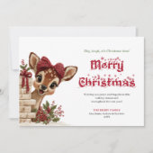 Adorable Christmas kids card with peeking reindeer Feestdagenkaart (Voorkant)