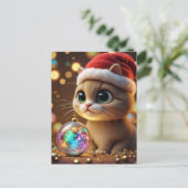 Adorable Christmas Kitten Briefkaart (Staand voorkant)