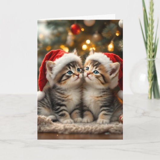Adorable Christmas kitten with Santa hats  Kaart (Voorkant)