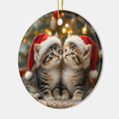 Adorable Christmas kitten with Santa hats Keramisch Ornament (Links)