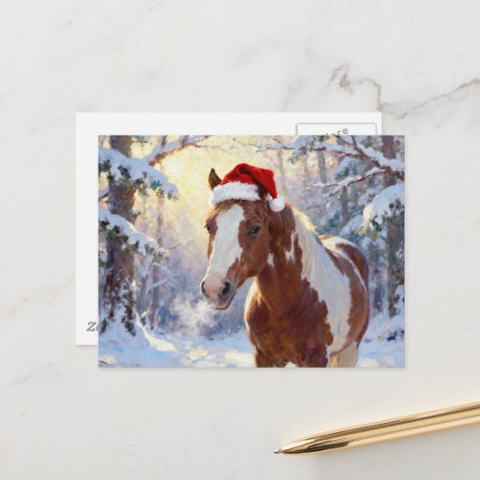 Adorable Christmas Paint Horse Mare Briefkaart (Voorkant / Achterkant in situ)