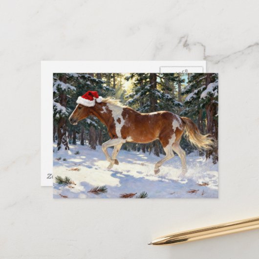 Adorable Christmas Paint Horse Mare Briefkaart (Voorkant / Achterkant in situ)