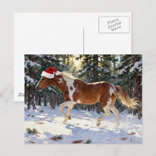 Adorable Christmas Paint Horse Mare Winter Forest Briefkaart (Voorkant / Achterkant)