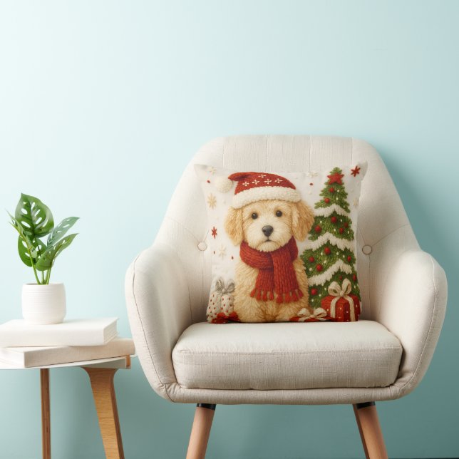 Adorable Christmas Puppy Throw Pillow Kussen (Stoel)
