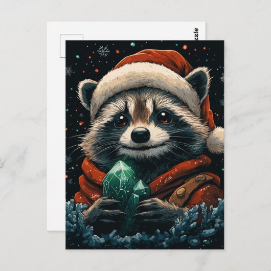 Adorable Christmas Raccoon Briefkaart (Voorkant / Achterkant)