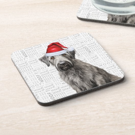 Adorable Christmas Wolfhound Dog Woof Word Art Bier Onderzetter (Linkerzijde)