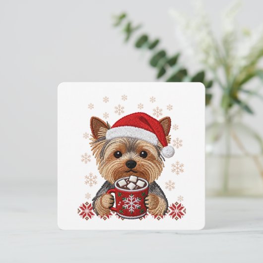 Adorable Christmas Yorkshire Terrier Card (Staand voorkant)