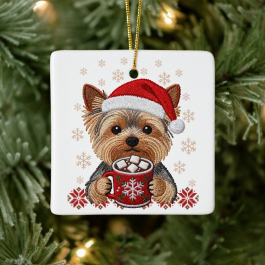 Adorable Christmas Yorkshire Terrier Keramisch Ornament (Boom)