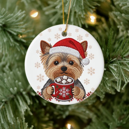Adorable Christmas Yorkshire Terrier Keramisch Ornament (Boom)