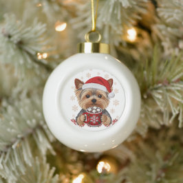 Adorable Christmas Yorkshire Terrier Keramische Bal Ornament