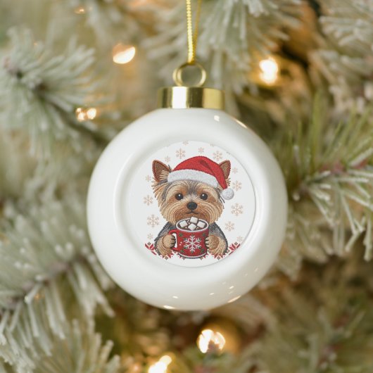 Adorable Christmas Yorkshire Terrier Keramische Bal Ornament (Boom)