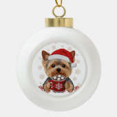Adorable Christmas Yorkshire Terrier Keramische Bal Ornament (Voorkant)