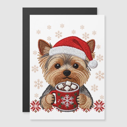 Adorable Christmas Yorkshire Terrier Magnetic Card (Voorkant / Achterkant)