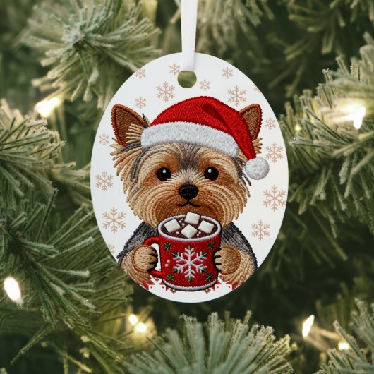Adorable Christmas Yorkshire Terrier Metalen Ornament (Insitu)