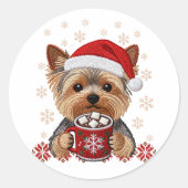 Adorable Christmas Yorkshire Terrier Ronde Sticker (Voorkant)