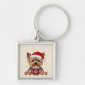 Adorable Christmas Yorkshire Terrier Sleutelhanger (Voorkant)