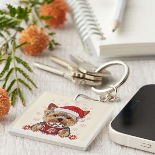 Adorable Christmas Yorkshire Terrier Sleutelhanger (Voorkant Rechts)