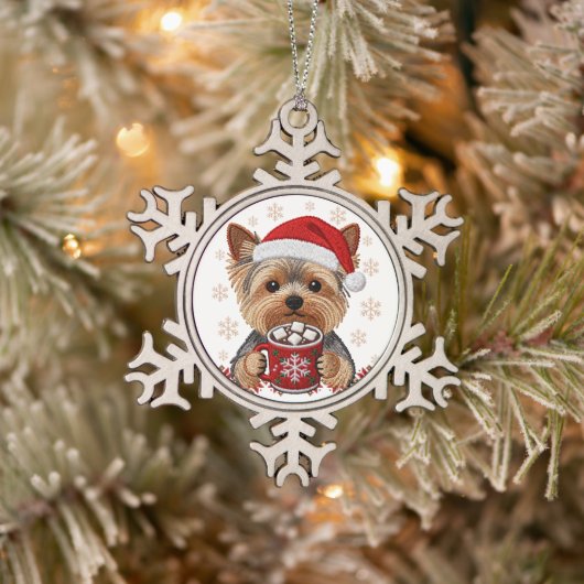 Adorable Christmas Yorkshire Terrier Tin Sneeuwvlok Ornament (Boom)
