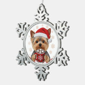 Adorable Christmas Yorkshire Terrier Tin Sneeuwvlok Ornament (Rechts)