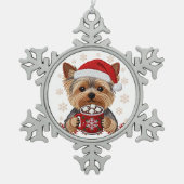 Adorable Christmas Yorkshire Terrier Tin Sneeuwvlok Ornament (Voorkant)