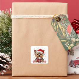 Adorable Christmas Yorkshire Terrier Vierkante Sticker