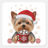 Adorable Christmas Yorkshire Terrier Vierkante Sticker (Voorkant)