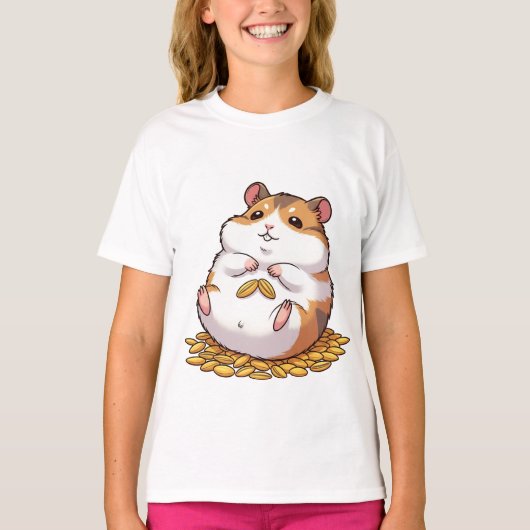 Adorable Chubby Hamster Sitting on Pile of Seeds T-shirt (Voorkant)