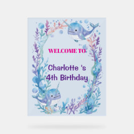 Adorable Chubby Narwhal Whale fish Seamless Sea Li Acryl Bord