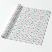 Adorable Chubby Narwhal Whale fish Seamless Sea Li Cadeaupapier (Uitgerold)