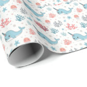 Adorable Chubby Narwhal Whale fish Seamless Sea Li Cadeaupapier (Rol Hoek)