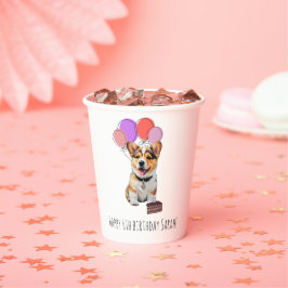 Adorable Corgi Birthday Cup Customizable Papieren Bekers