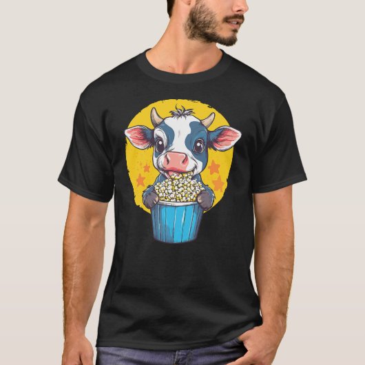 Adorable Cow Enjoying Popcorn Delight T-shirt (Voorkant)