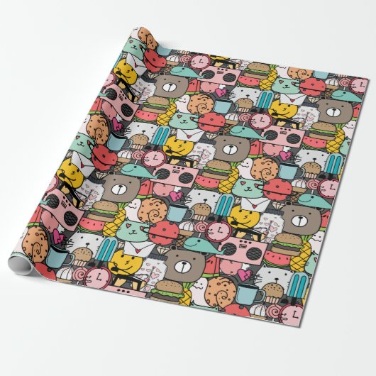 Adorable critters wrapping paper cadeaupapier (Uitgerold)