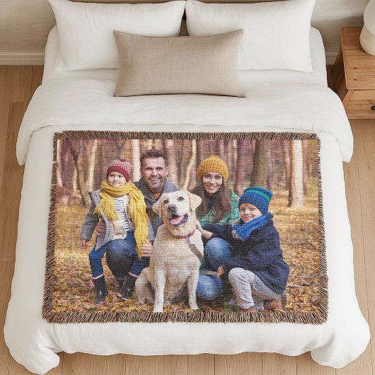 Adorable Custom Family Photo Woven Deken