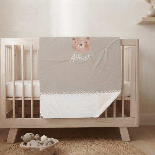 Adorable Customizable Baby Blanket with Bear Sherpa Deken