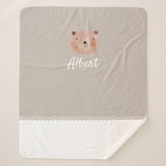 Adorable Customizable Baby Blanket with Bear  Sherpa Deken (Voorkant)