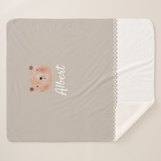 Adorable Customizable Baby Blanket with Bear  Sherpa Deken (Voorkant (horizontaal))