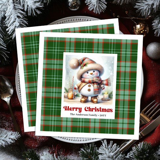 Adorable Cute Christmas Snowman Editable Napkins Servet
