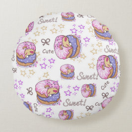 Adorable cute donut babymeisje patroon Wit paars Rond Kussen