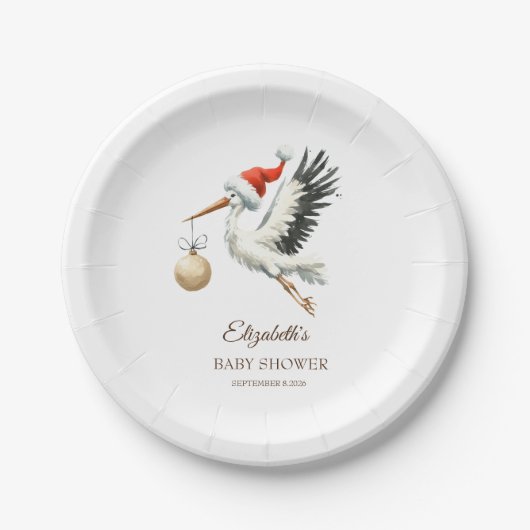 Adorable Cute Holiday Stork Papieren Bordje (Voorkant)