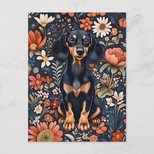 Adorable Dachshund Surrounded By Vibrant Flowers Briefkaart (Voorkant)