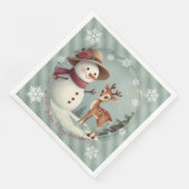 Adorable Deer And Snowman Holiday Servet (Hoek)