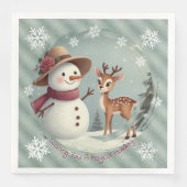 Adorable Deer And Snowman Holiday Servet (Voorkant)