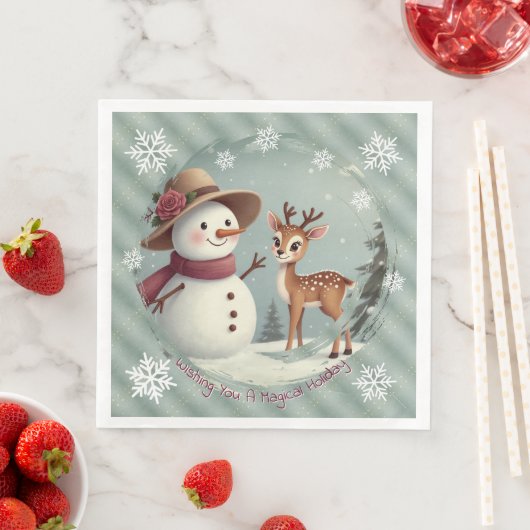 Adorable Deer And Snowman Holiday Servet (Insitu)