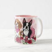Adorable Dog Trio Roses Pet Lover Coffee Mug Tweekleurige Koffiemok (Voorkant rechts)