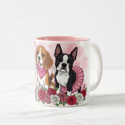 Adorable Dog Trio Roses Pet Lover Coffee Mug Tweekleurige Koffiemok (Voorkant rechts)