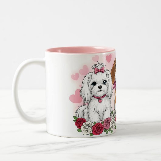 Adorable Dog Trio Roses Pet Lover Coffee Mug Tweekleurige Koffiemok (Links)