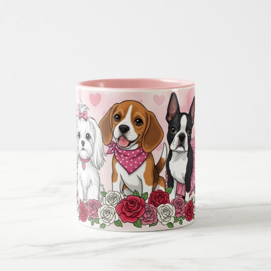 Adorable Dog Trio Roses Pet Lover Coffee Mug Tweekleurige Koffiemok (Center)