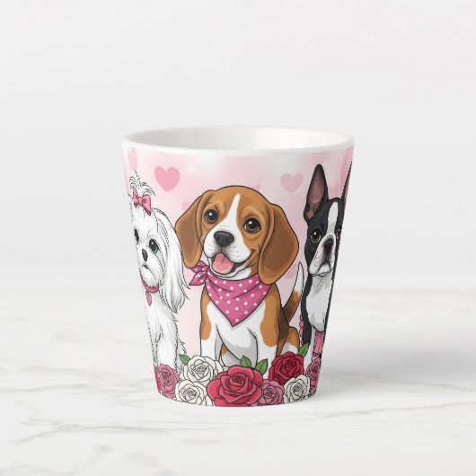 Adorable Dog Trio Roses Pet Lover Latte Mok (Voorkant)