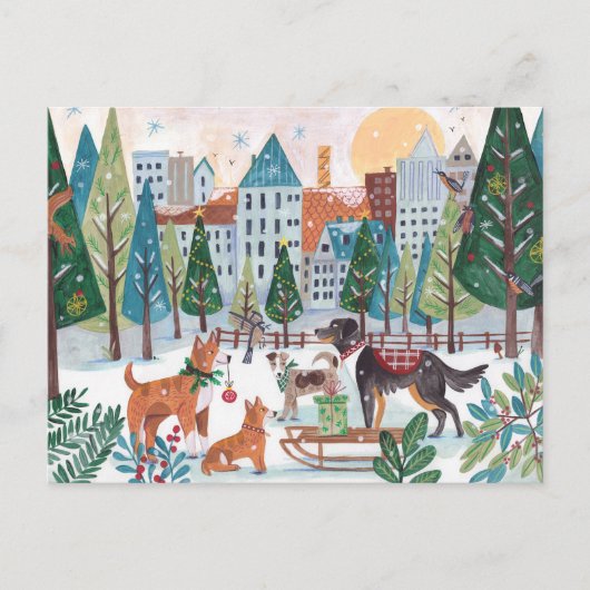 Adorable Dogs Pet Dog Lover Christmas City Park Feestdagenkaart (Voorkant)